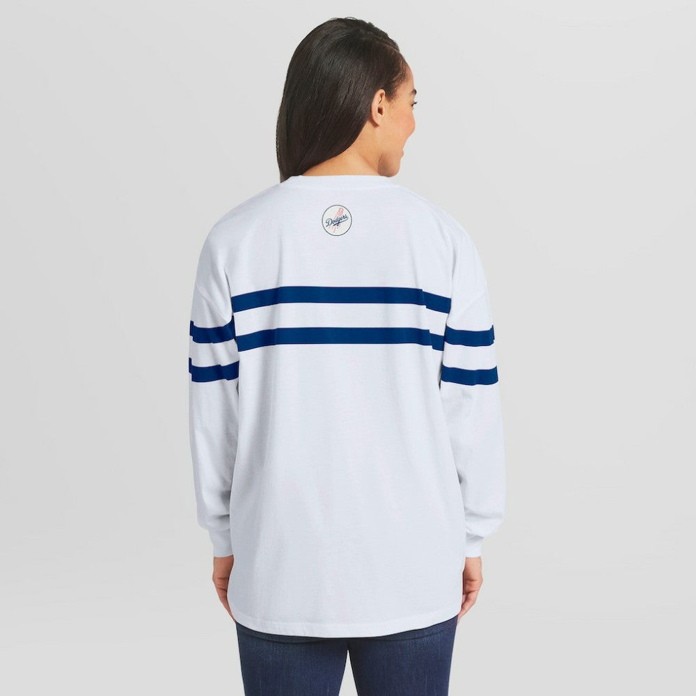 MLB Los Angeles Dodgers WEAR by Erin Andrews Women's Oversized Long Sleeve Striped T-Shirt