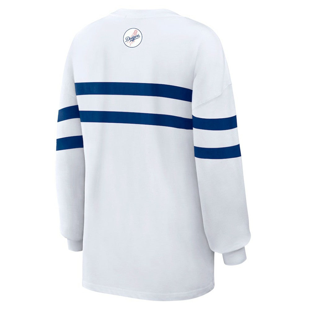 MLB Los Angeles Dodgers WEAR by Erin Andrews Women's Oversized Long Sleeve Striped T-Shirt