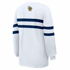 MLB Milwaukee Brewers WEAR by Erin Andrews Women's Oversized Long Sleeve Striped T-Shirt