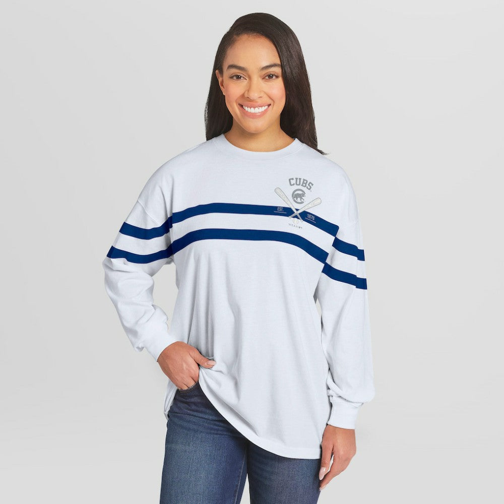 MLB Chicago Cubs WEAR by Erin Andrews Women's Oversized Long Sleeve Striped T-Shirt