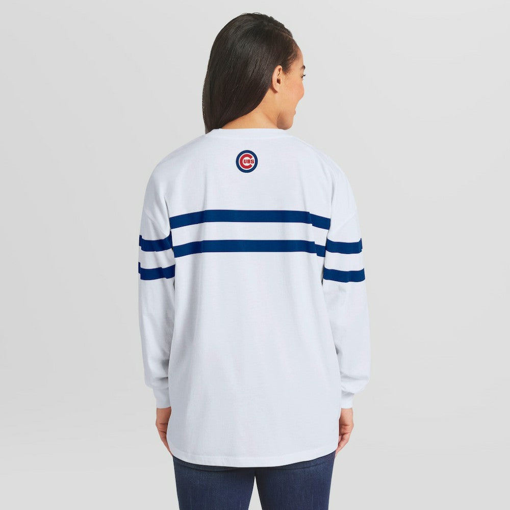 MLB Chicago Cubs WEAR by Erin Andrews Women's Oversized Long Sleeve Striped T-Shirt