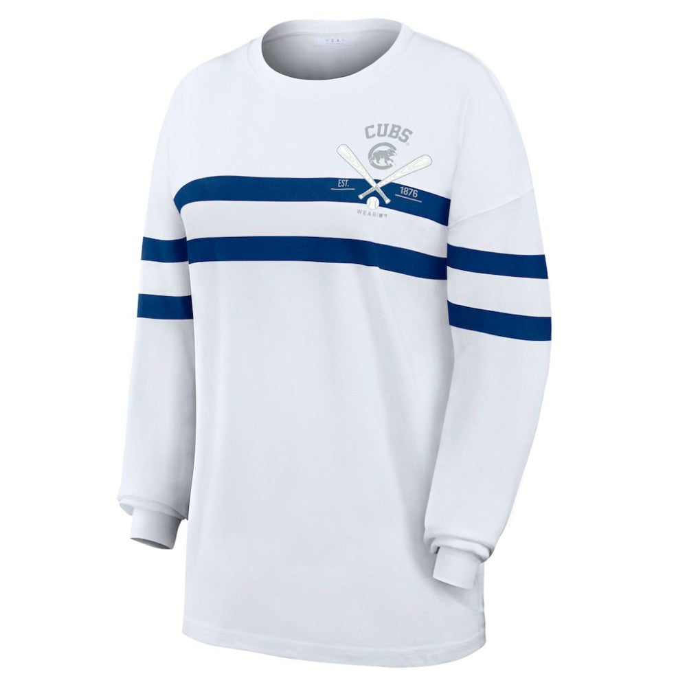 MLB Chicago Cubs WEAR by Erin Andrews Women's Oversized Long Sleeve Striped T-Shirt