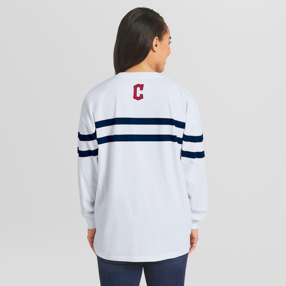 MLB Cleveland Guardians WEAR by Erin Andrews Women's Oversized Long Sleeve Striped T-Shirt
