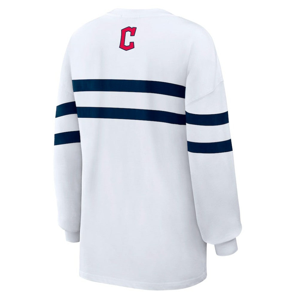 MLB Cleveland Guardians WEAR by Erin Andrews Women's Oversized Long Sleeve Striped T-Shirt