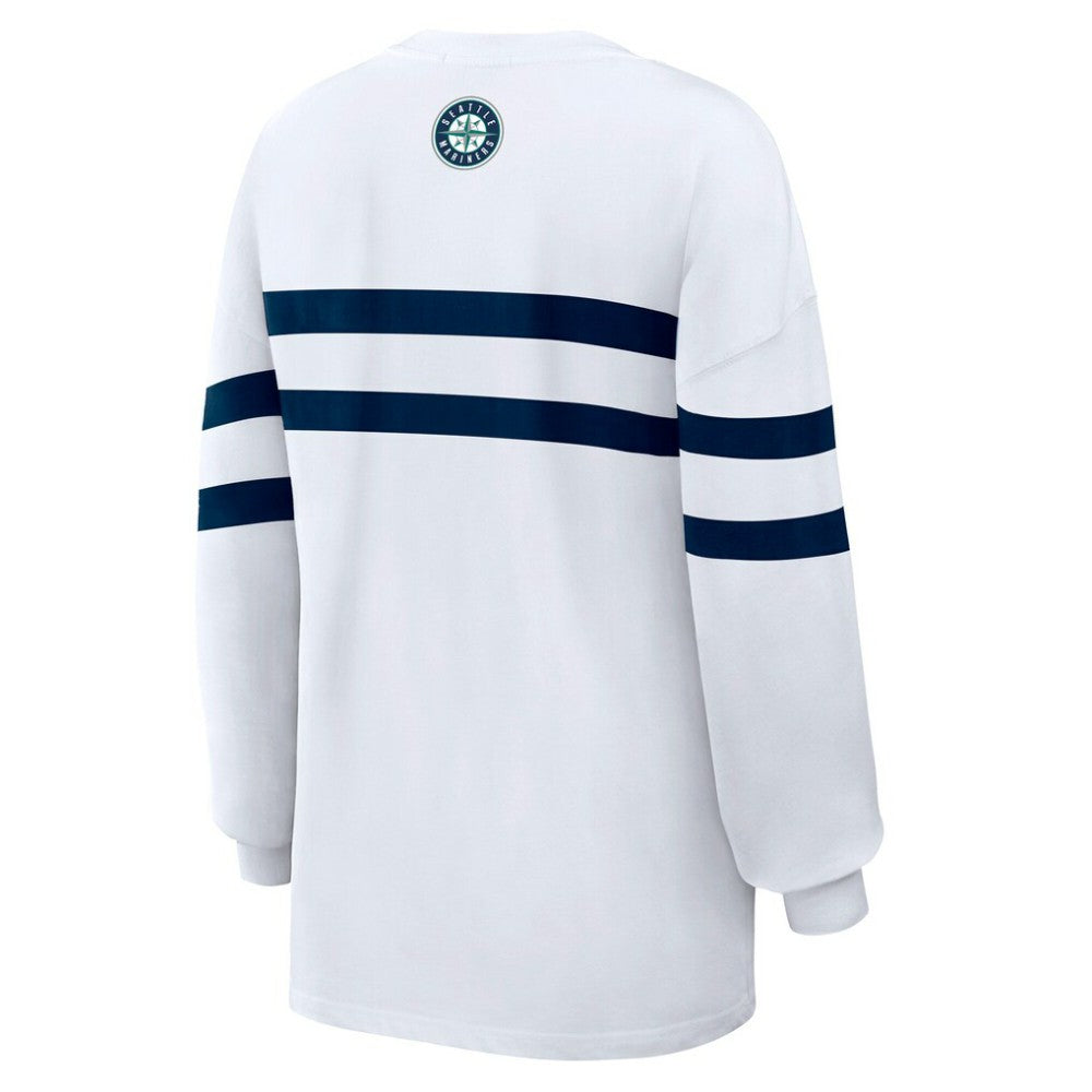 MLB Seattle Mariners WEAR by Erin Andrews Women's Oversized Long Sleeve Striped T-Shirt