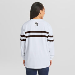 MLB San Diego Padres WEAR by Erin Andrews Women's Oversized Long Sleeve Striped T-Shirt