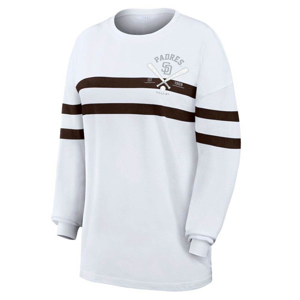 MLB San Diego Padres WEAR by Erin Andrews Women's Oversized Long Sleeve Striped T-Shirt