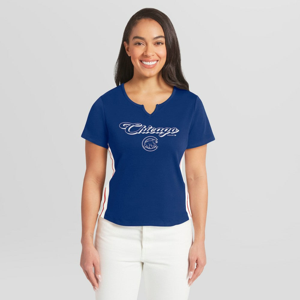 MLB Chicago Cubs WEAR by Erin Andrews Women's Notch Neck Cropped T-Shirt