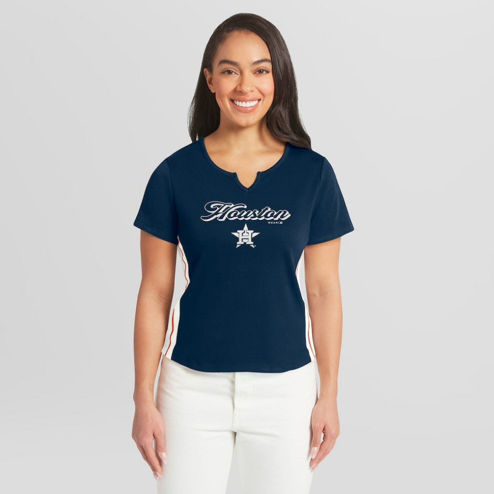 MLB Houston Astros WEAR by Erin Andrews Women's Notch Neck Cropped T-Shirt