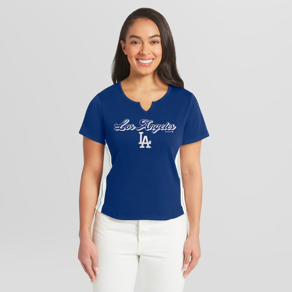 MLB Los Angeles Dodgers WEAR by Erin Andrews Women's Notch Neck Cropped T-Shirt