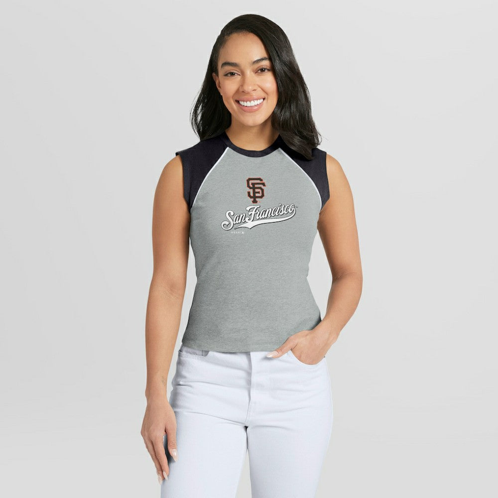 MLB San Francisco Giants WEAR by Erin Andrews Women's Cropped Raglan Tank Top