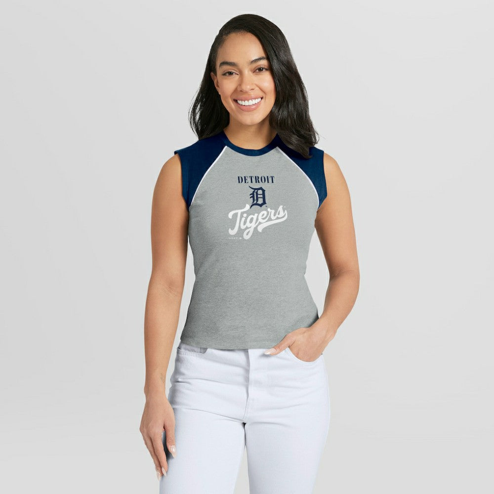 MLB Detroit Tigers WEAR by Erin Andrews Women's Cropped Raglan Tank Top