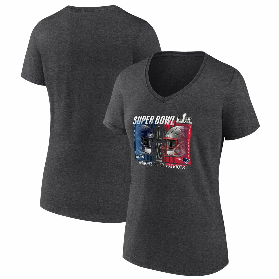 vs. Seattle Seahawks Women's Super Bowl LX Matchup Plus Size Final Battle V-Neck T-Shirt - New England Patriots