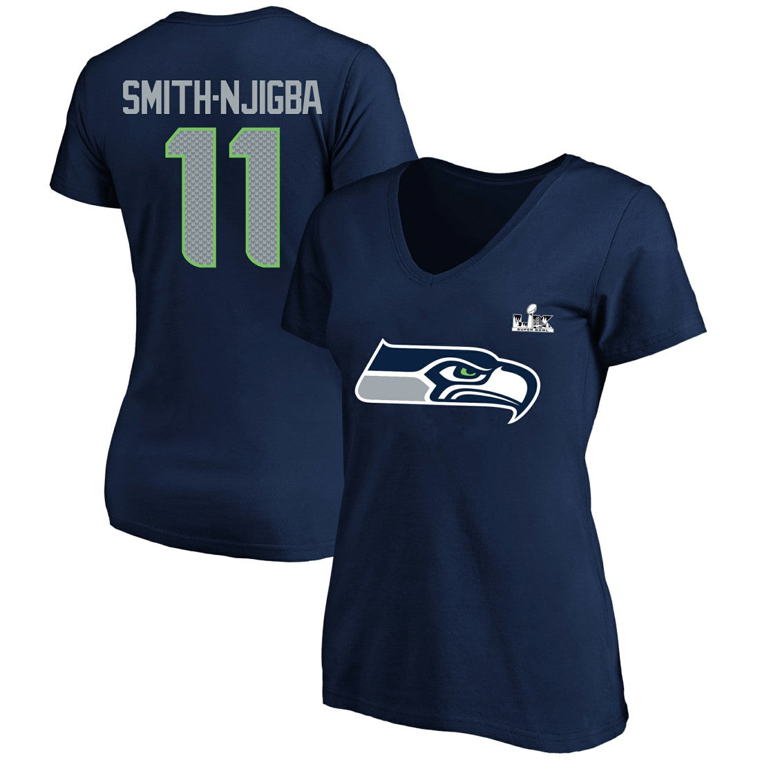 Jaxon Smith-Njigba  Women's Super Bowl LX Patch Plus Size Name & Number V-Neck T-Shirt - Seattle Seahawks