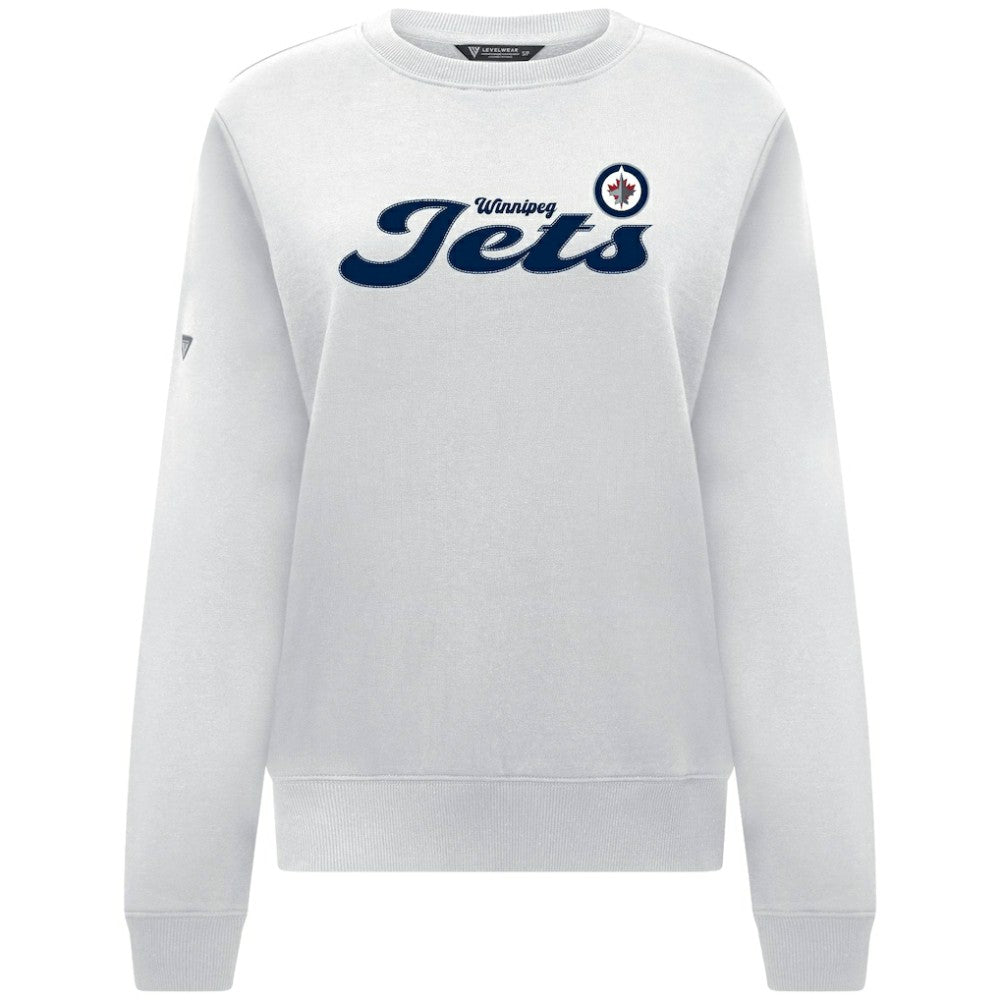 NHL White Winnipeg Jets Levelwear Women's Yvette Big Script Tri-Blend Sweatshirt