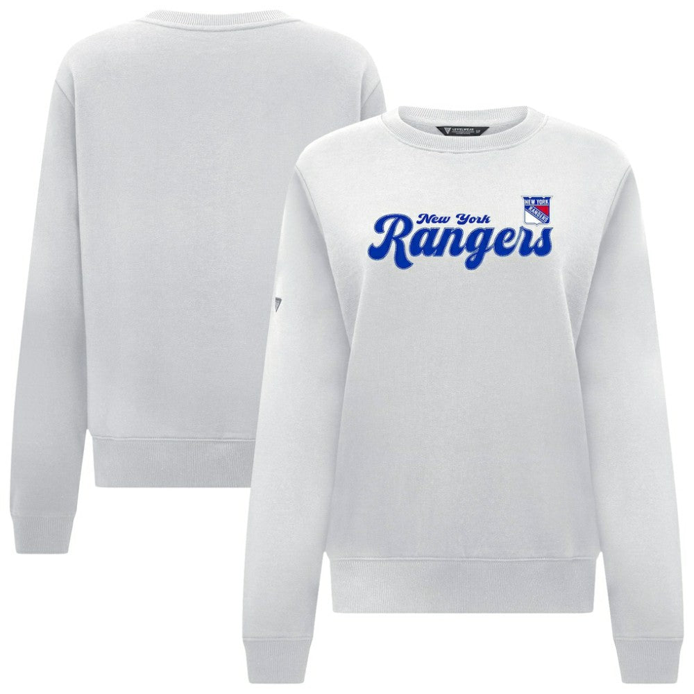 NHL White New York Rangers Levelwear Women's Yvette Big Script Tri-Blend Sweatshirt