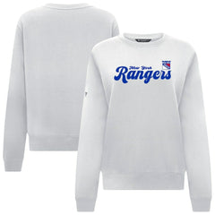 NHL White New York Rangers Levelwear Women's Yvette Big Script Tri-Blend Sweatshirt