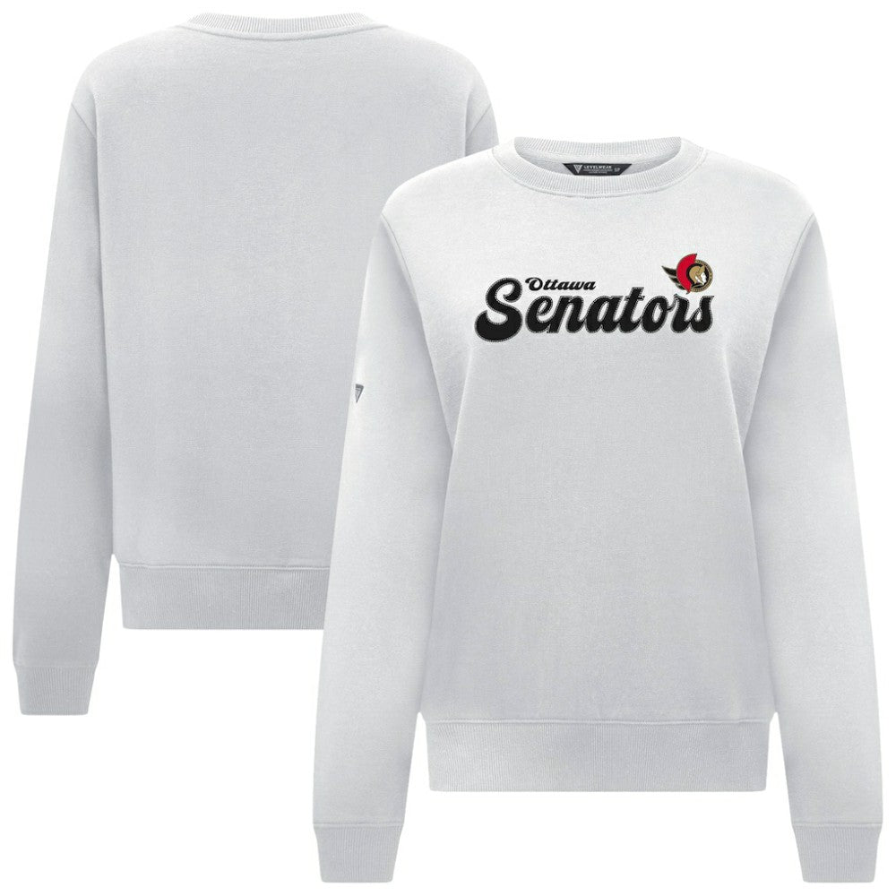 NHL White Ottawa Senators Levelwear Women's Yvette Big Script Tri-Blend Sweatshirt