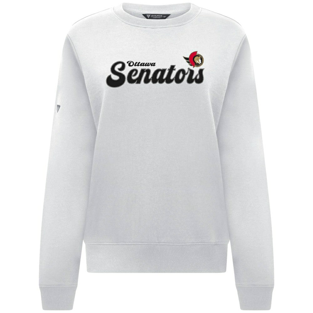 NHL White Ottawa Senators Levelwear Women's Yvette Big Script Tri-Blend Sweatshirt