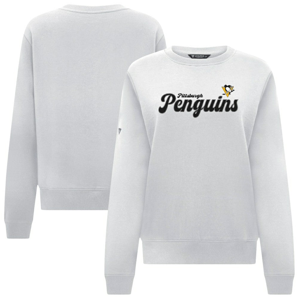 NHL White Pittsburgh Penguins Levelwear Women's Yvette Big Script Tri-Blend Sweatshirt