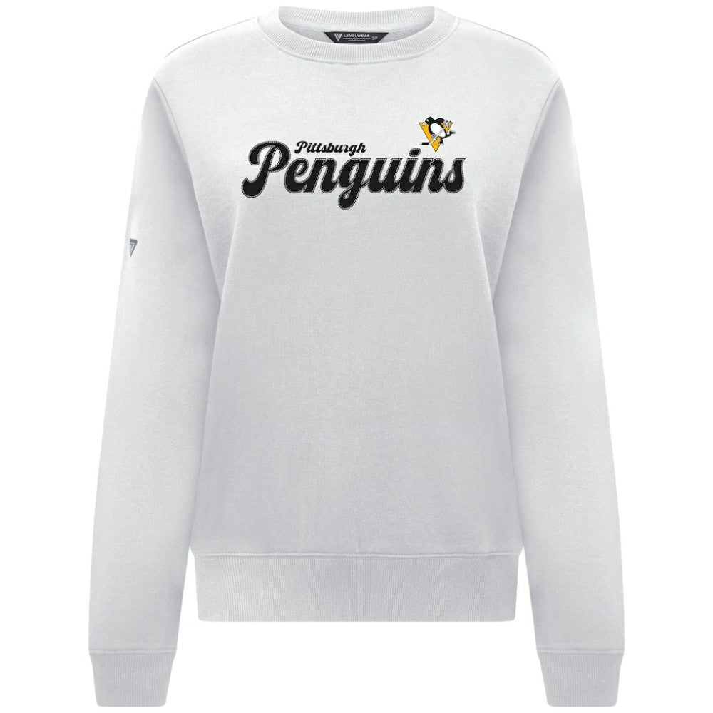 NHL White Pittsburgh Penguins Levelwear Women's Yvette Big Script Tri-Blend Sweatshirt