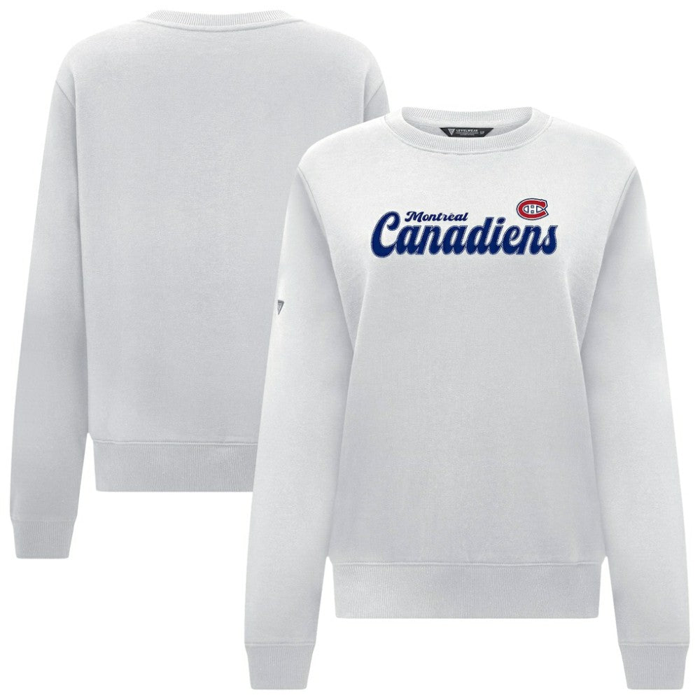 NHL White Montreal Canadiens Levelwear Women's Yvette Big Script Tri-Blend Sweatshirt