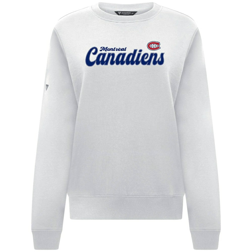 NHL White Montreal Canadiens Levelwear Women's Yvette Big Script Tri-Blend Sweatshirt