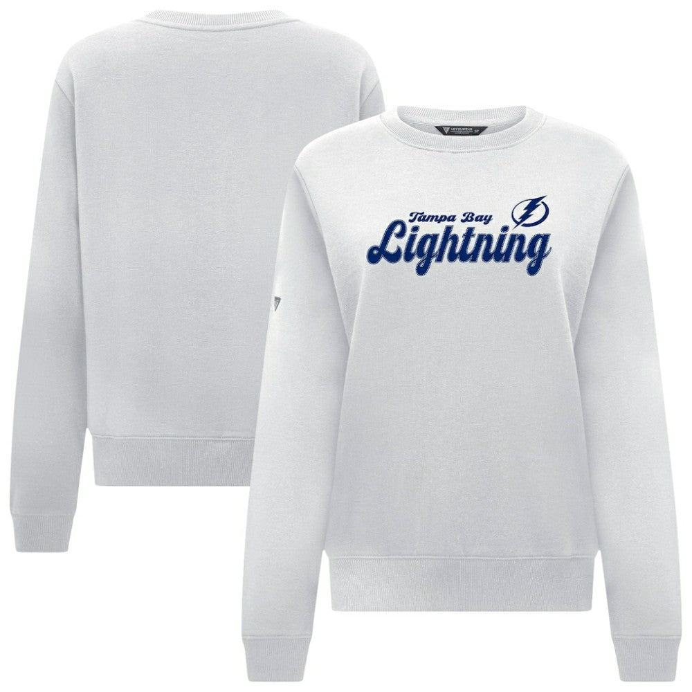 NHL White Tampa Bay Lightning Levelwear Women's Yvette Big Script Tri-Blend Sweatshirt