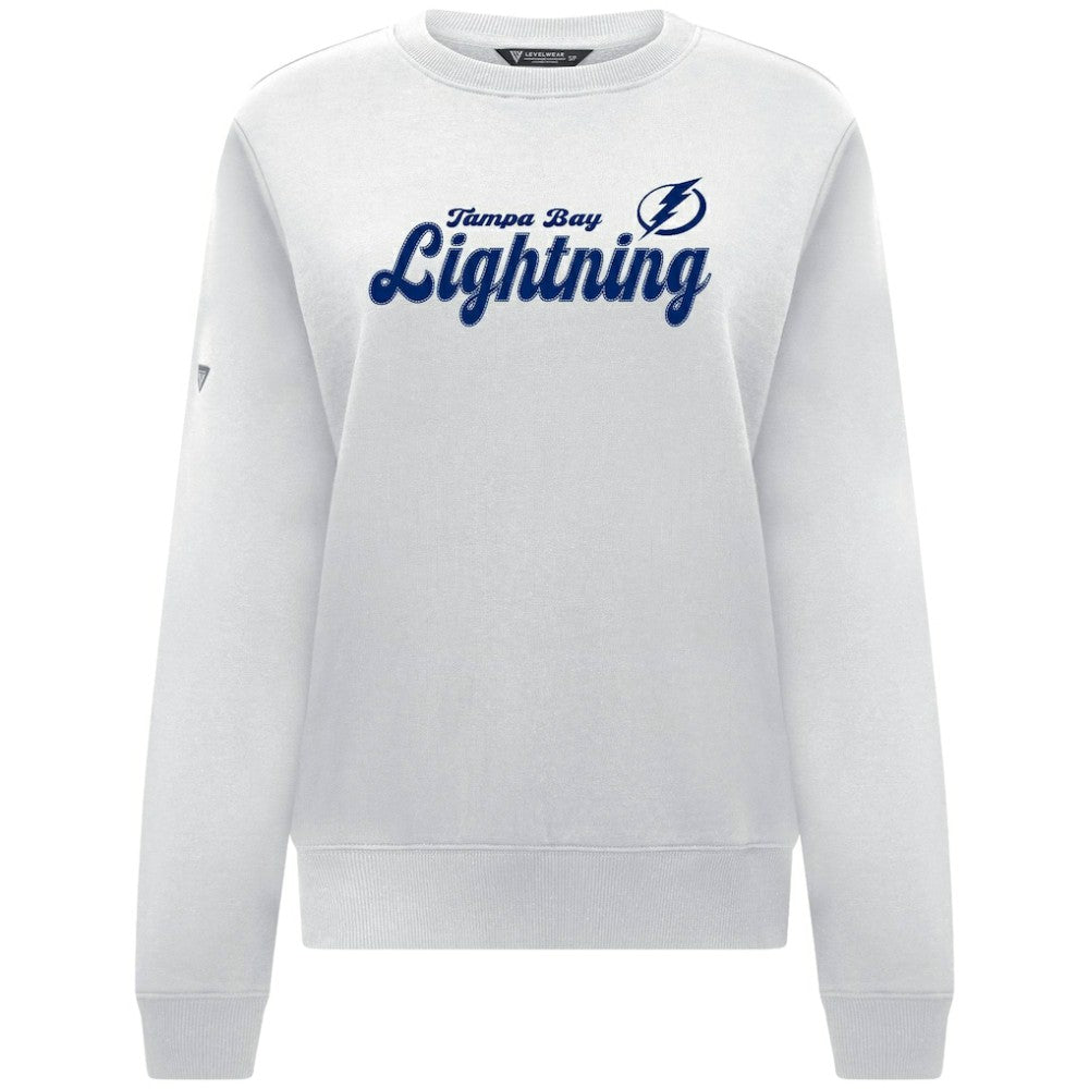 NHL White Tampa Bay Lightning Levelwear Women's Yvette Big Script Tri-Blend Sweatshirt