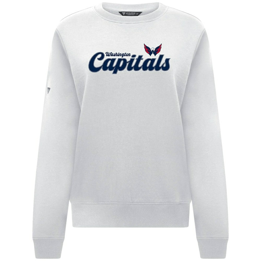 NHL White Washington Capitals Levelwear Women's Yvette Big Script Tri-Blend Sweatshirt