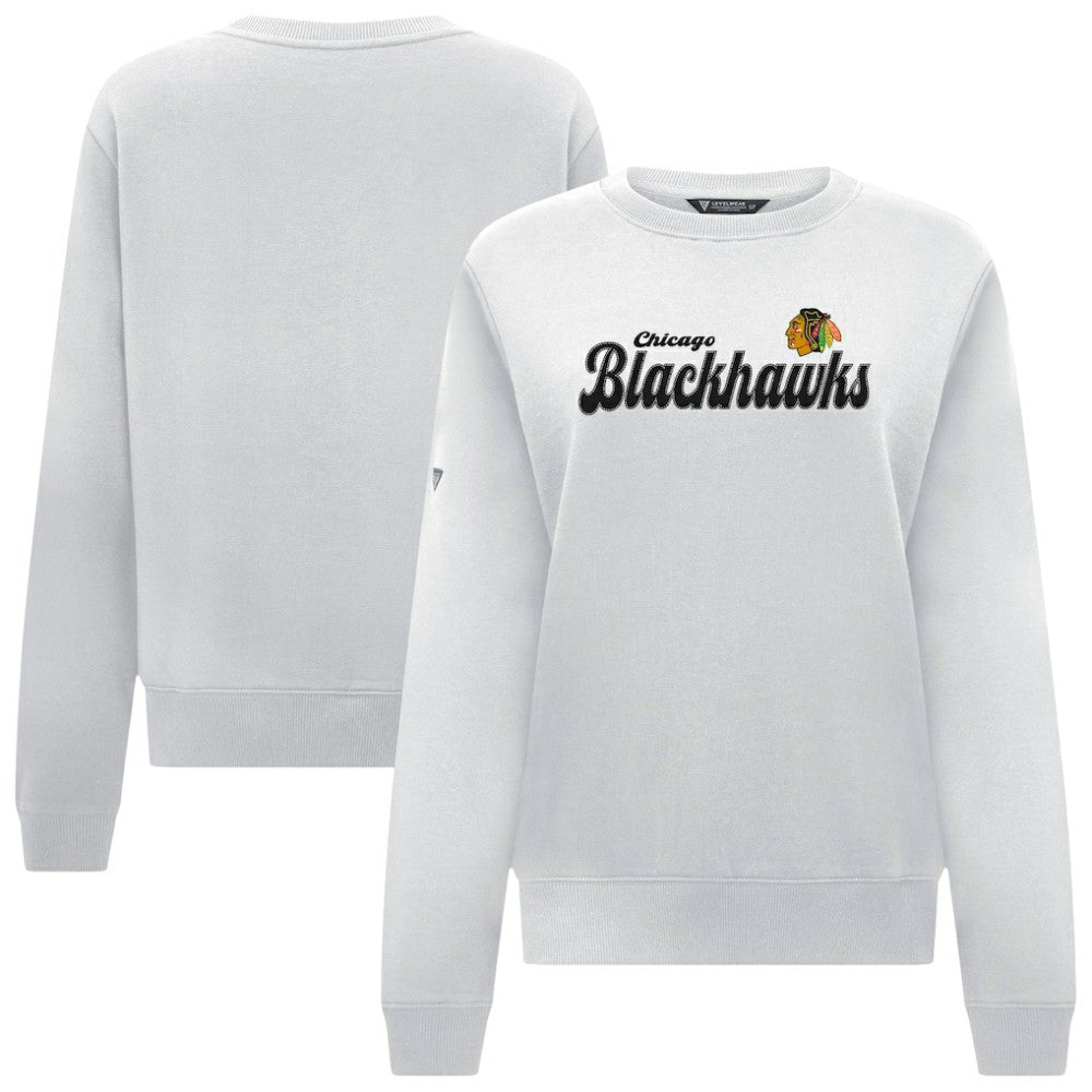 NHL White Chicago Blackhawks Levelwear Women's Yvette Big Script Tri-Blend Sweatshirt