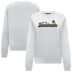 NHL White Chicago Blackhawks Levelwear Women's Yvette Big Script Tri-Blend Sweatshirt