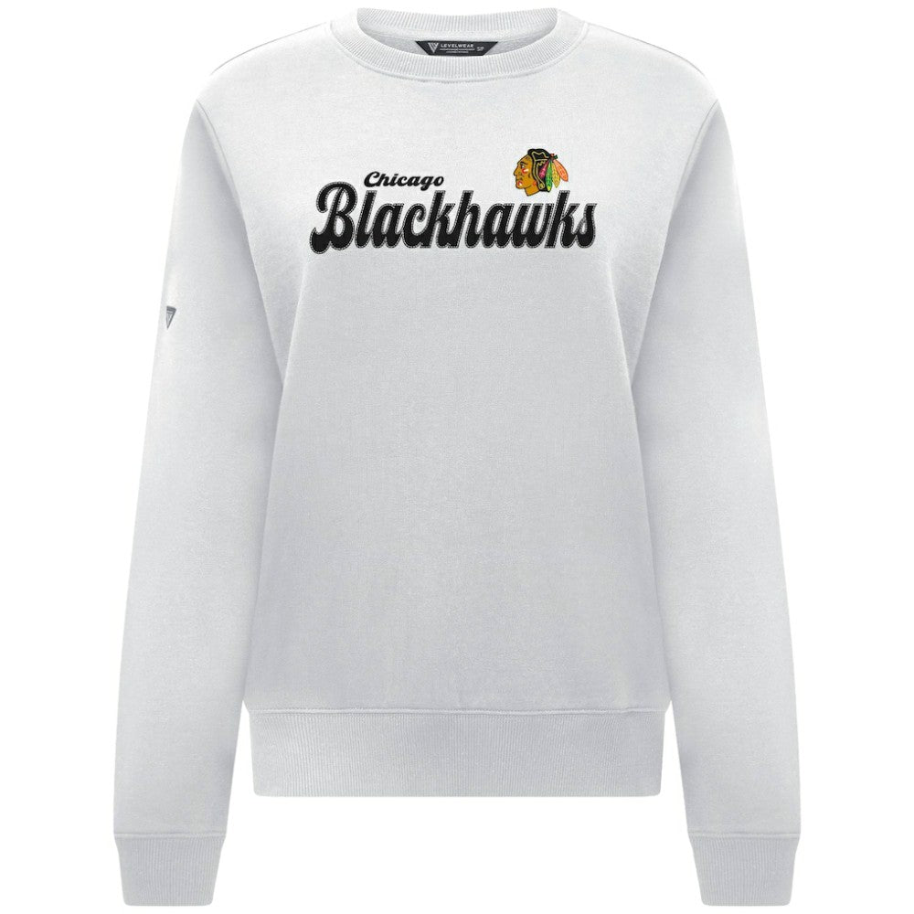 NHL White Chicago Blackhawks Levelwear Women's Yvette Big Script Tri-Blend Sweatshirt