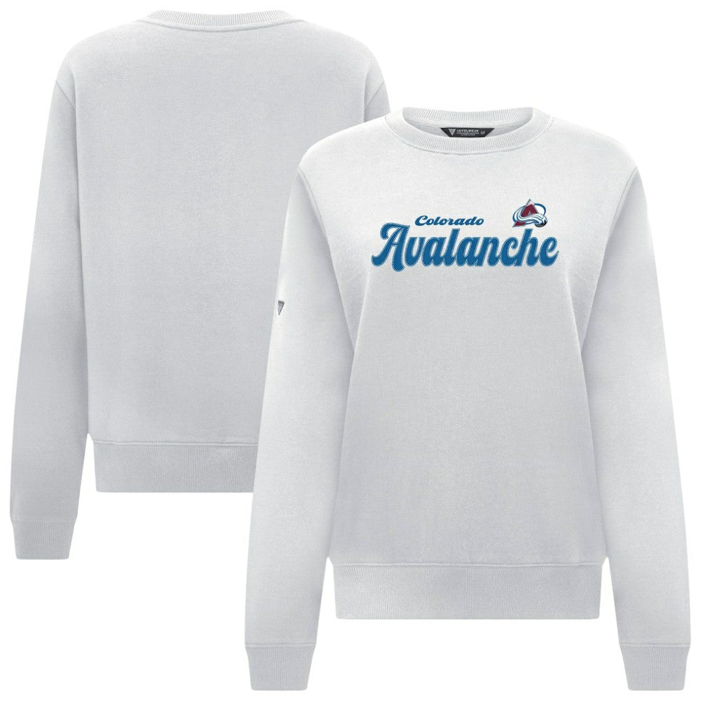 NHL White Colorado Avalanche Levelwear Women's Yvette Big Script Tri-Blend Sweatshirt