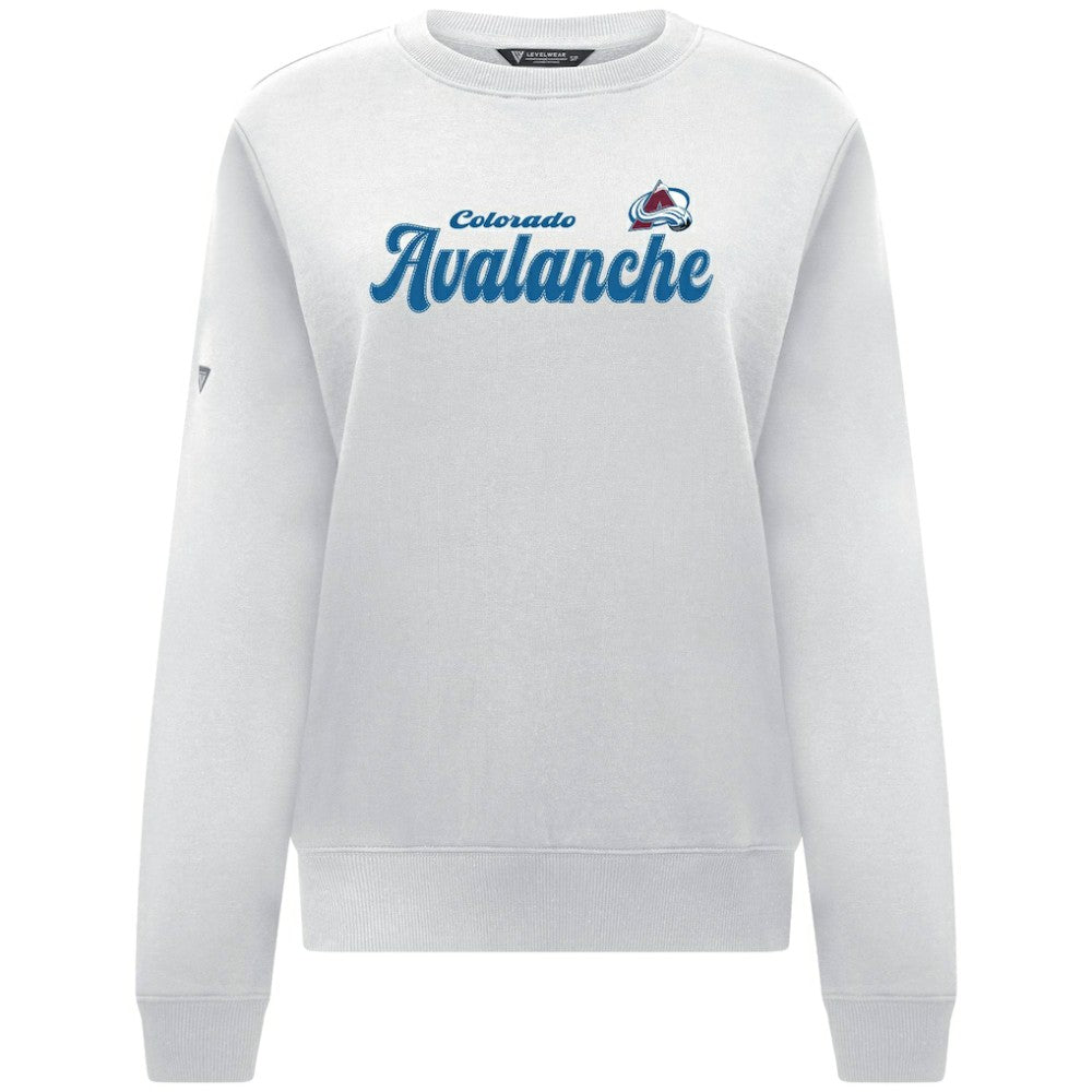 NHL White Colorado Avalanche Levelwear Women's Yvette Big Script Tri-Blend Sweatshirt