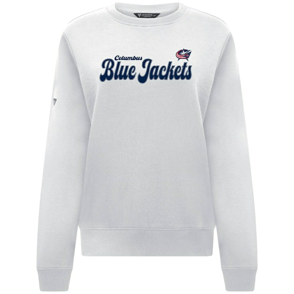 NHL White Columbus Blue Jackets Levelwear Women's Yvette Big Script Tri-Blend Sweatshirt