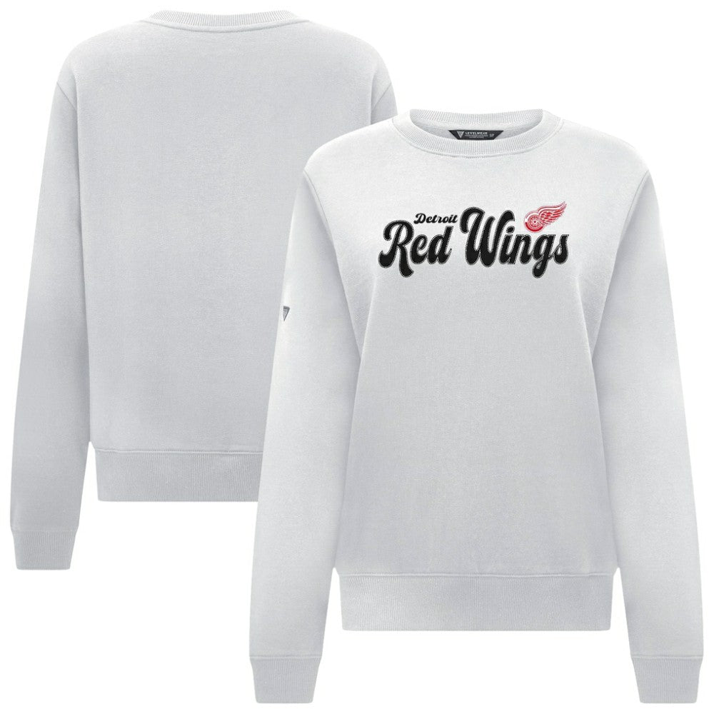 NHL White Detroit Red Wings Levelwear Women's Yvette Big Script Tri-Blend Sweatshirt