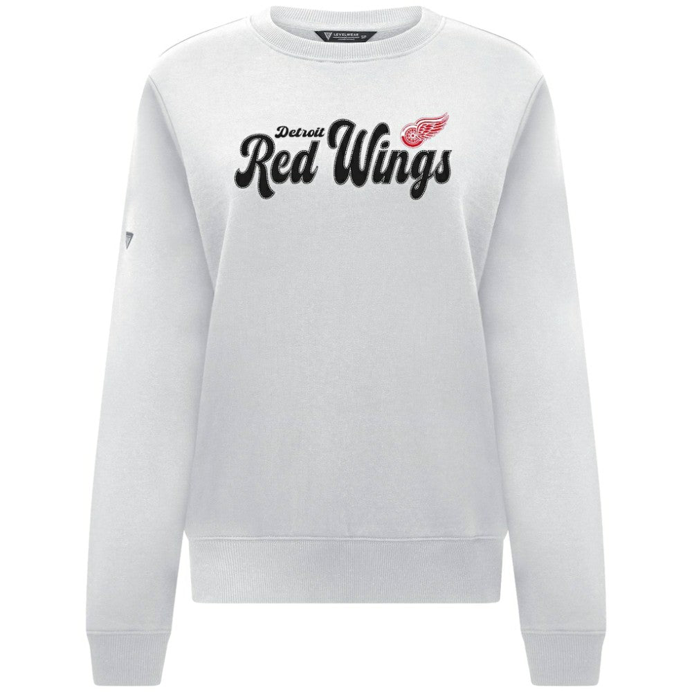 NHL White Detroit Red Wings Levelwear Women's Yvette Big Script Tri-Blend Sweatshirt