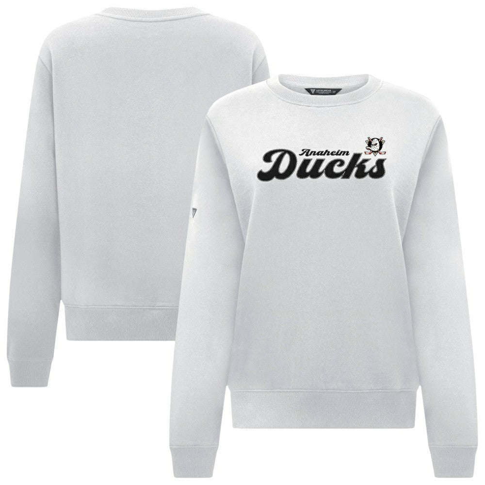 NHL White Anaheim Ducks Levelwear Women's Yvette Big Script Tri-Blend Sweatshirt