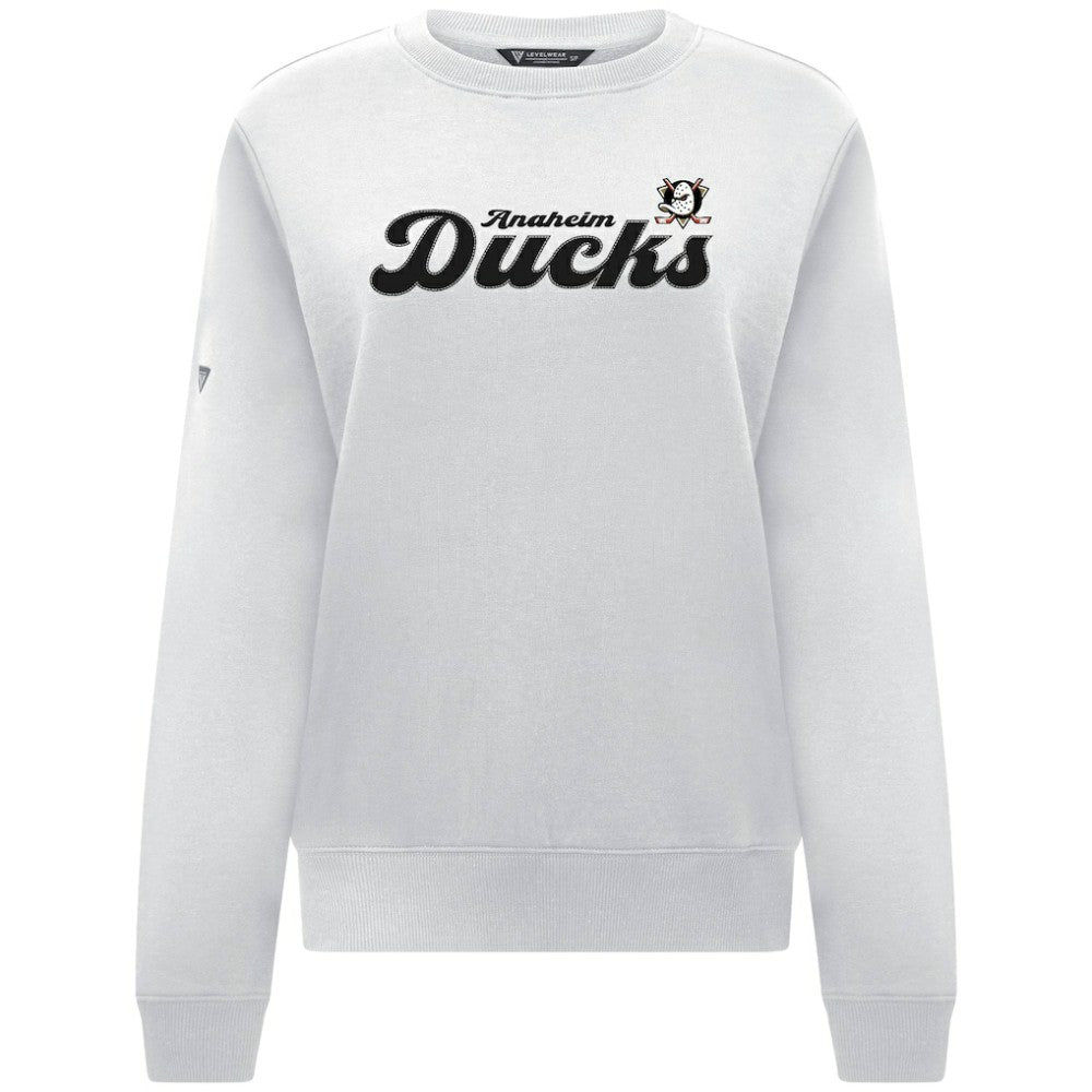 NHL White Anaheim Ducks Levelwear Women's Yvette Big Script Tri-Blend Sweatshirt