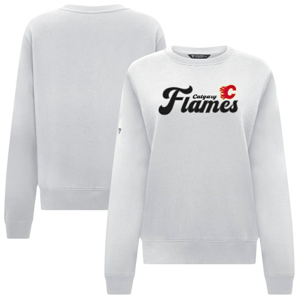 NHL White Calgary Flames Levelwear Women's Yvette Big Script Tri-Blend Sweatshirt
