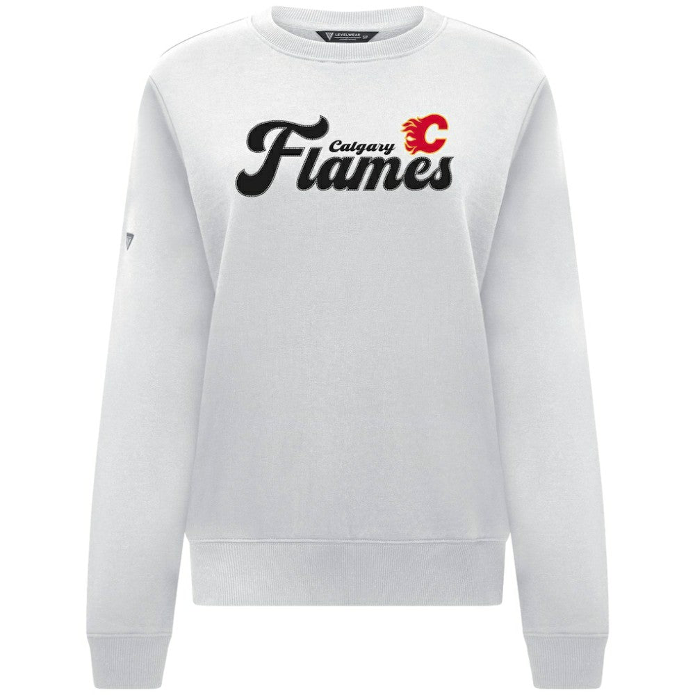 NHL White Calgary Flames Levelwear Women's Yvette Big Script Tri-Blend Sweatshirt