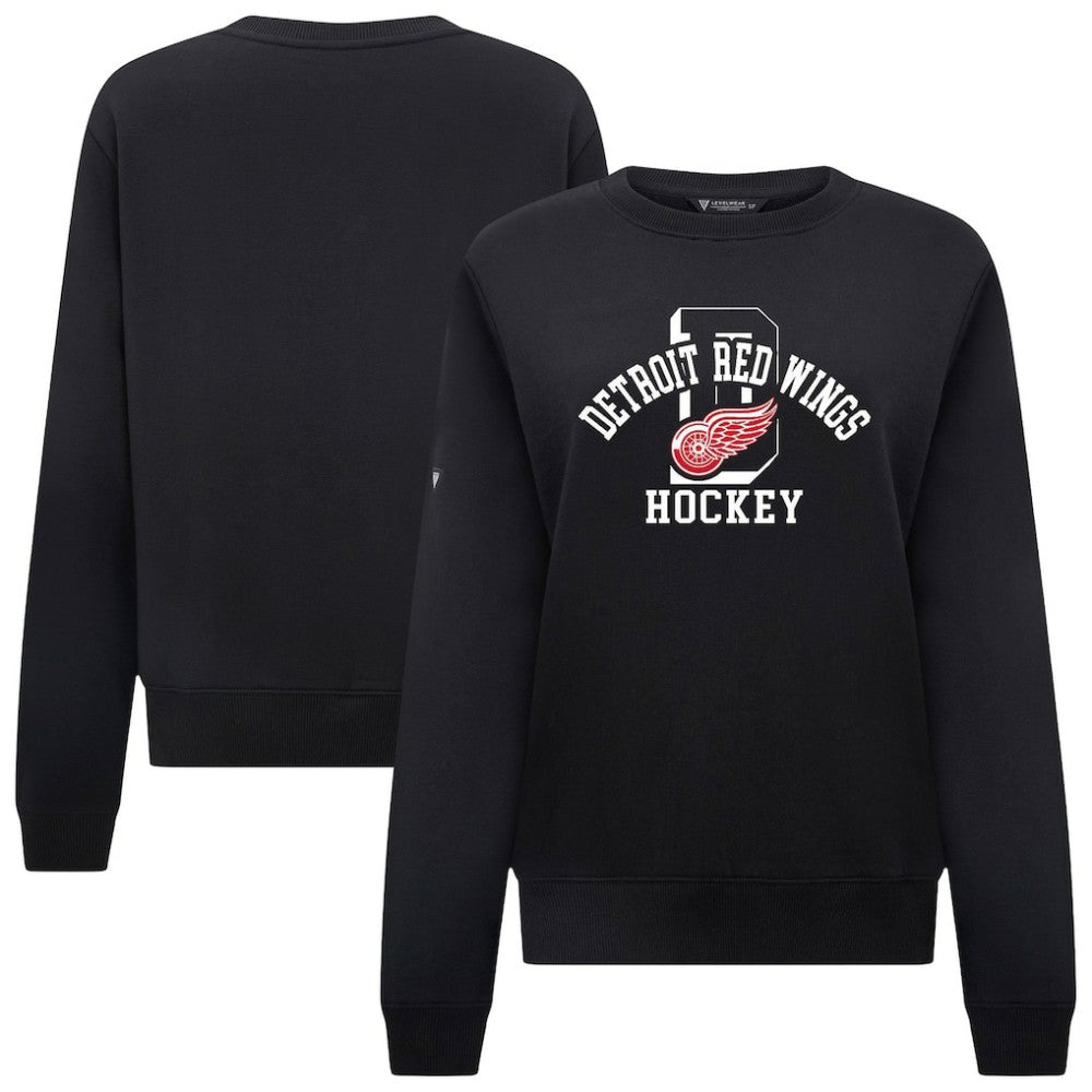 NHL Black Detroit Red Wings Levelwear Women's Yvette Limelight Big Letter Sweatshirt