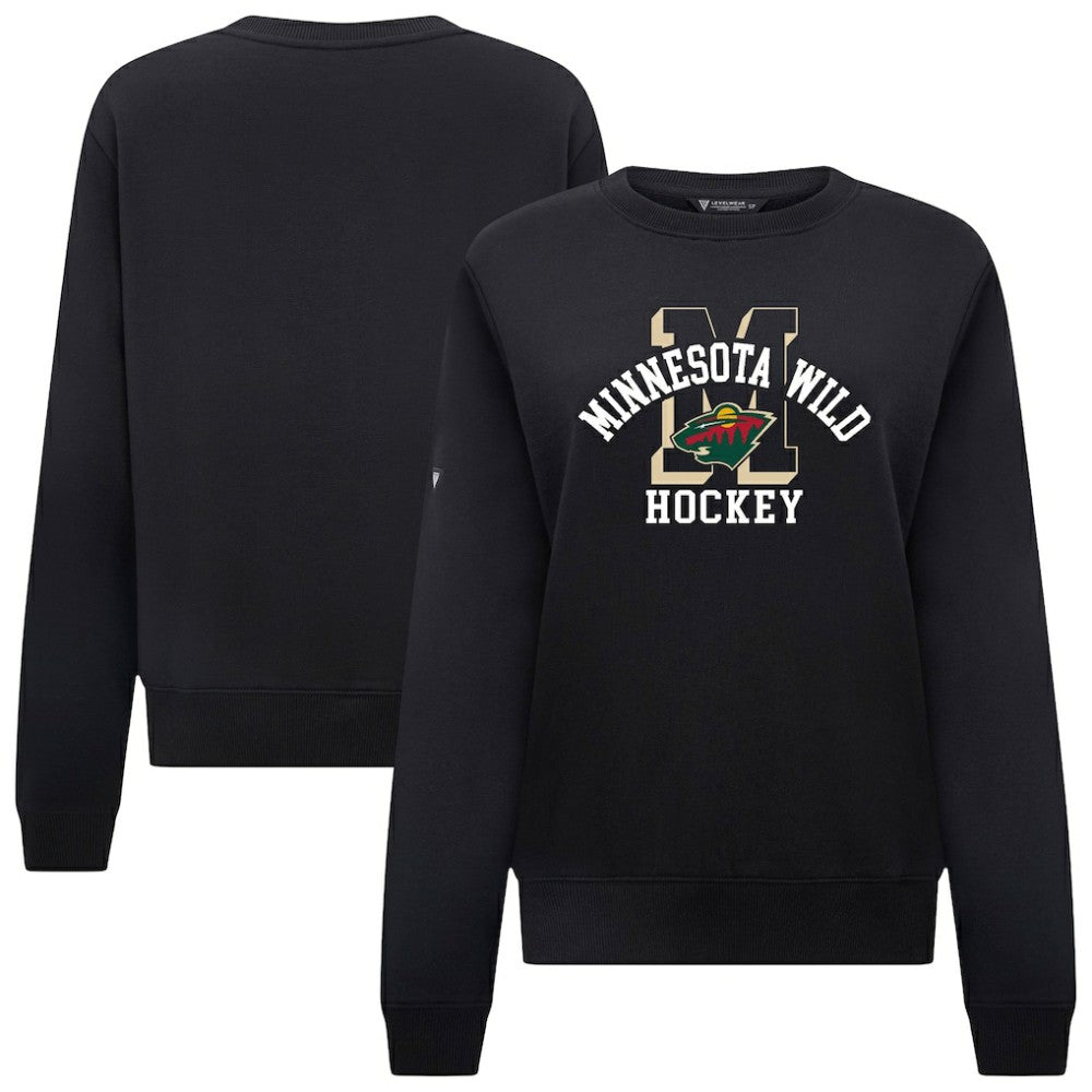 NHL Black Minnesota Wild Levelwear Women's Yvette Limelight Big Letter Sweatshirt