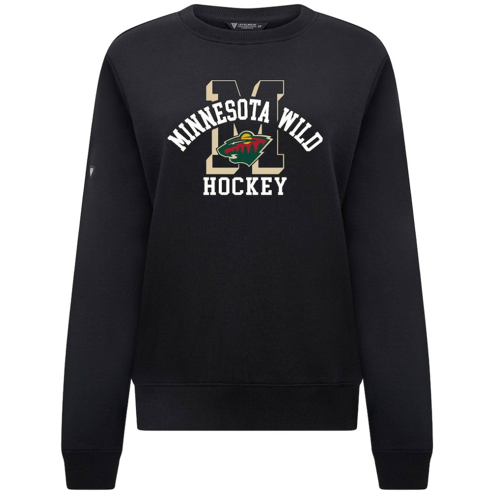 NHL Black Minnesota Wild Levelwear Women's Yvette Limelight Big Letter Sweatshirt