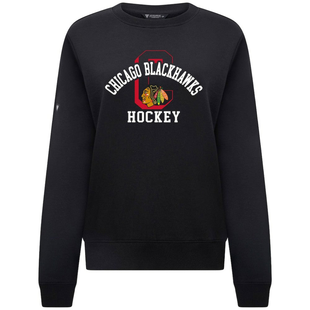 NHL Black Chicago Blackhawks Levelwear Women's Yvette Limelight Big Letter Sweatshirt