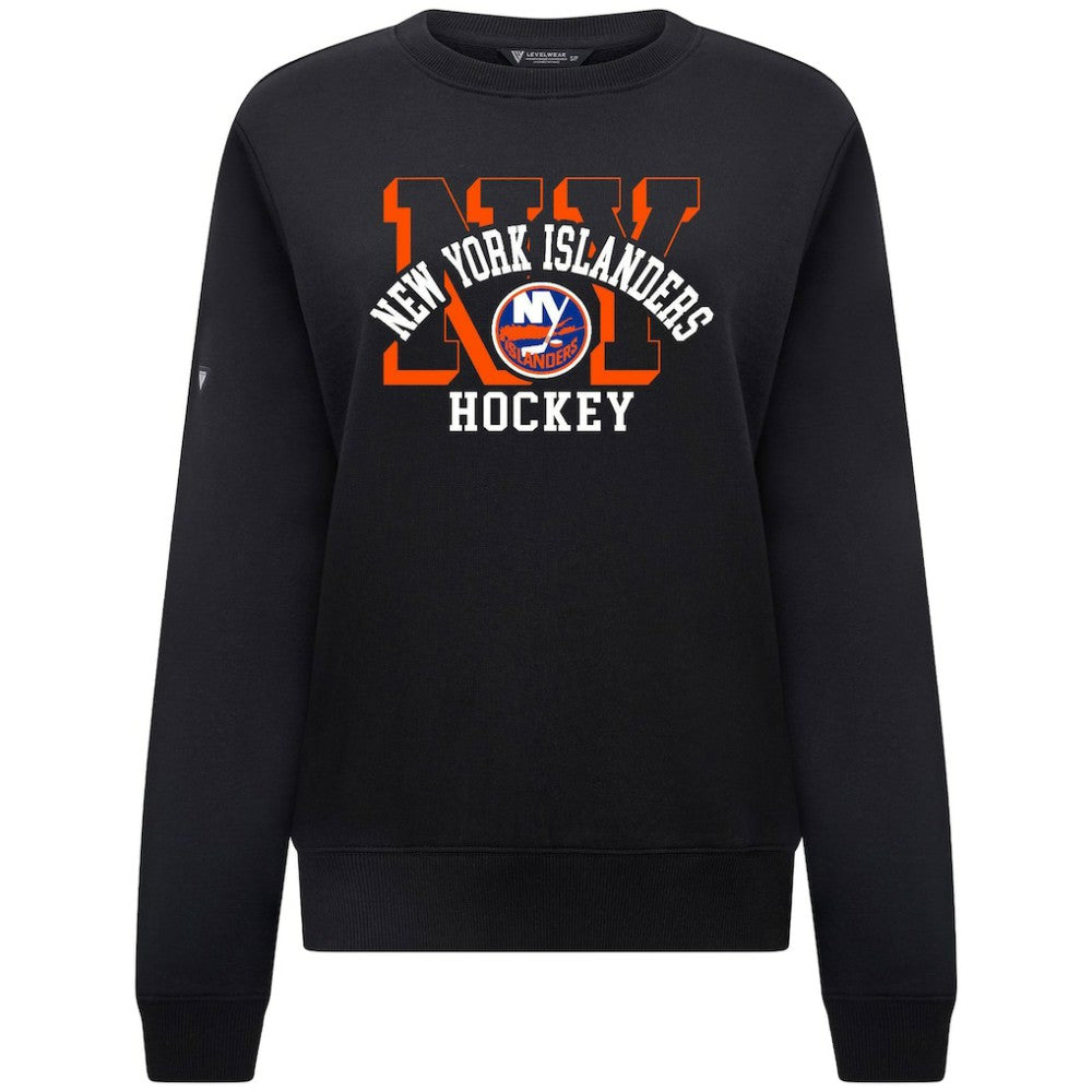 NHL Black New York Islanders Levelwear Women's Yvette Limelight Big Letter Sweatshirt