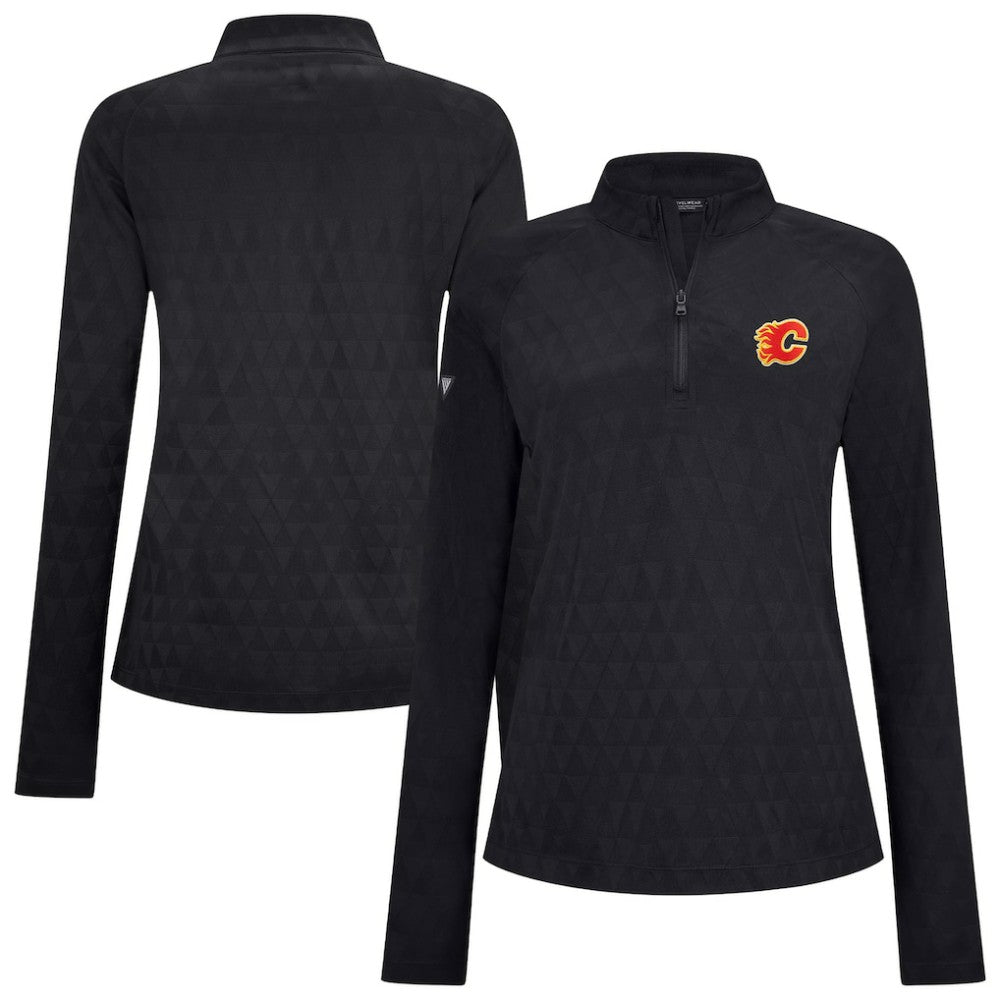 NHL Black Calgary Flames Levelwear Women's Spike Raglan Quarter-Zip Top