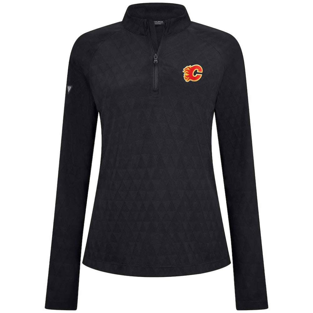 NHL Black Calgary Flames Levelwear Women's Spike Raglan Quarter-Zip Top