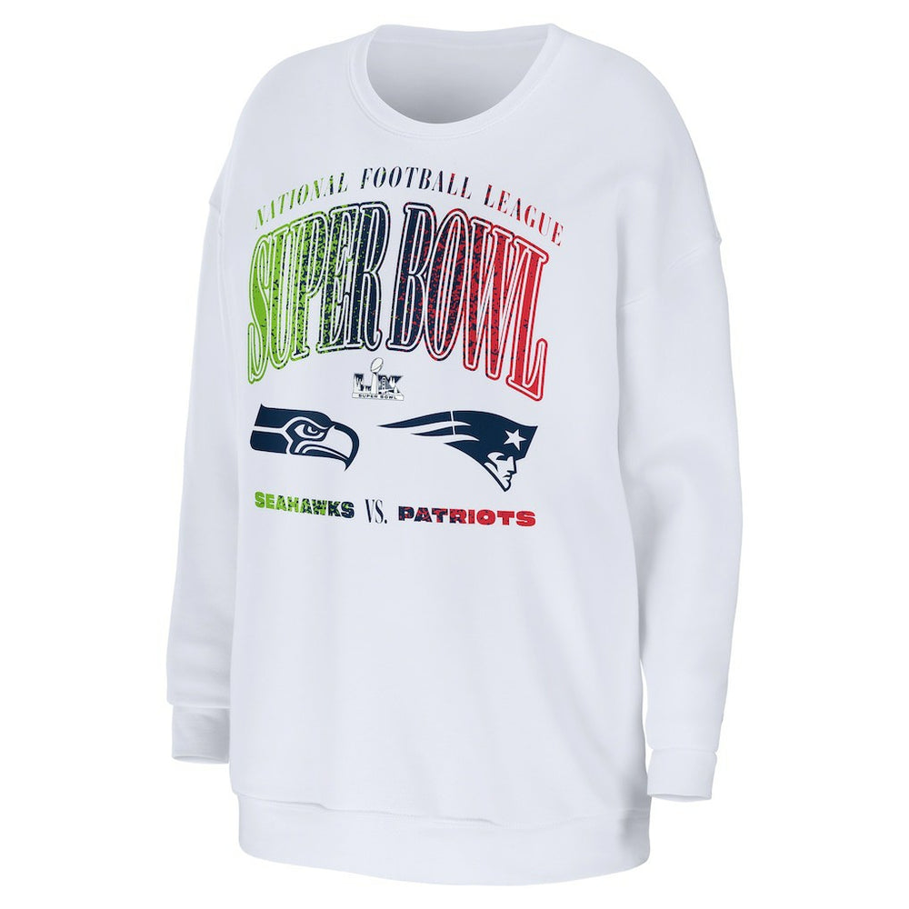 vs. Seattle Seahawks WEAR by Erin Andrews Women's Super Bowl LX Matchup Sweatshirt - New England Patriots